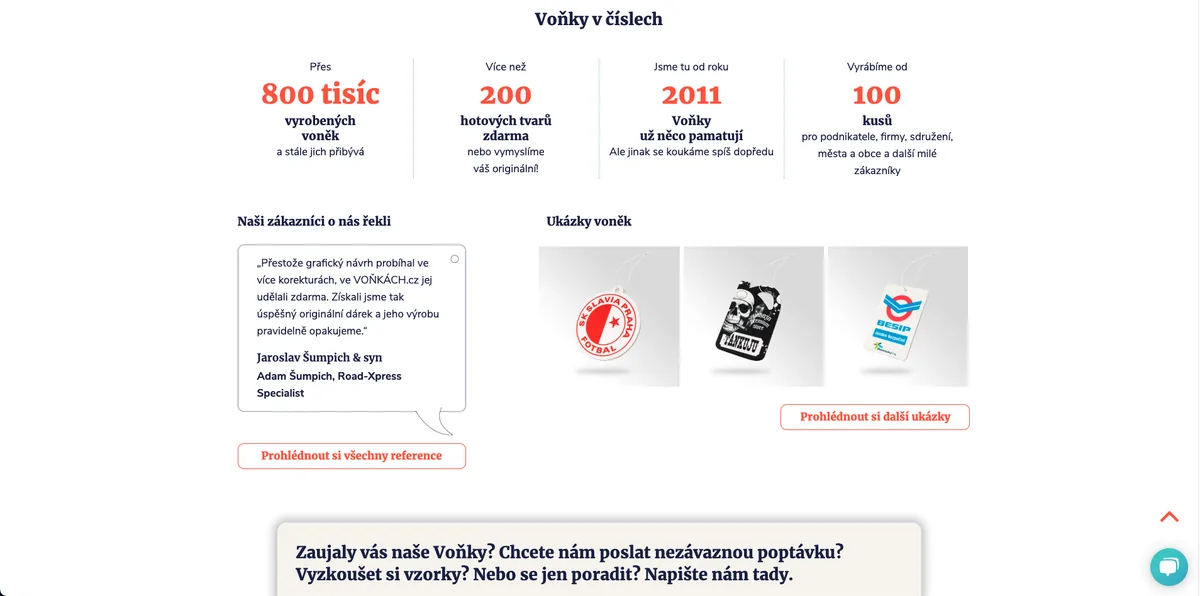 Web Voňky po nasazení nových produktových fotografií levitujících vůní do auta