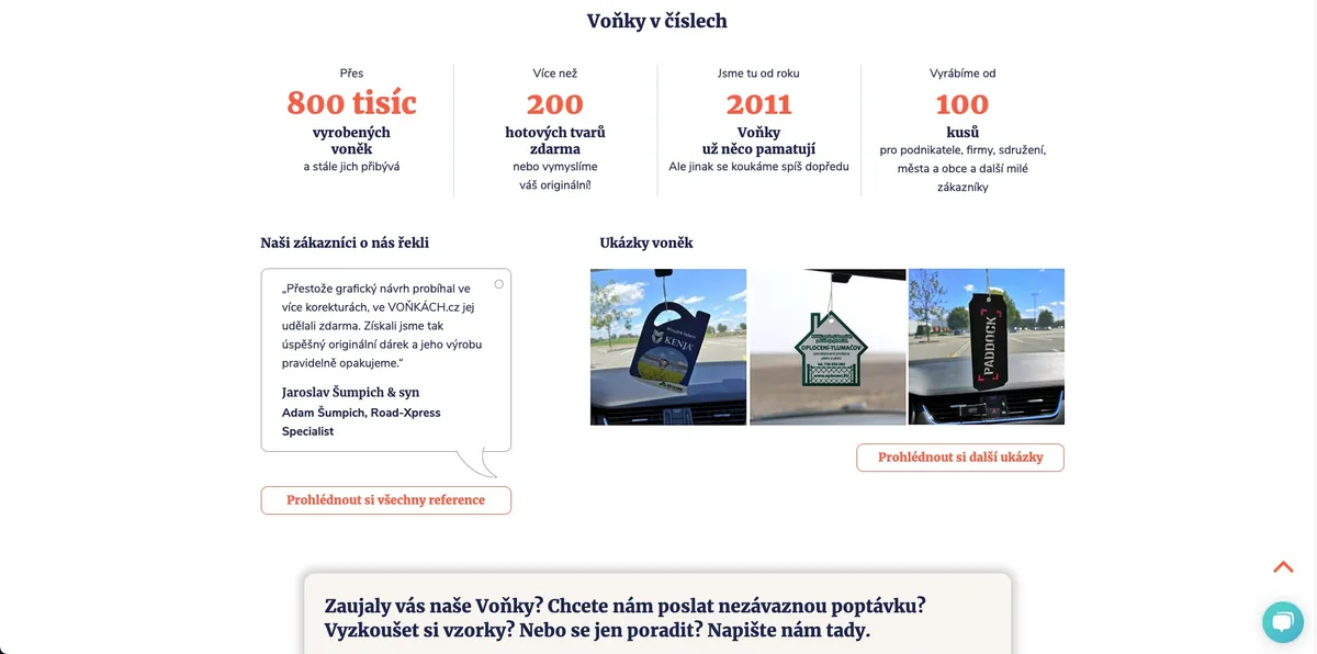 Web Voňky před novými fotografiemi: informativní text a původní fotky produktů