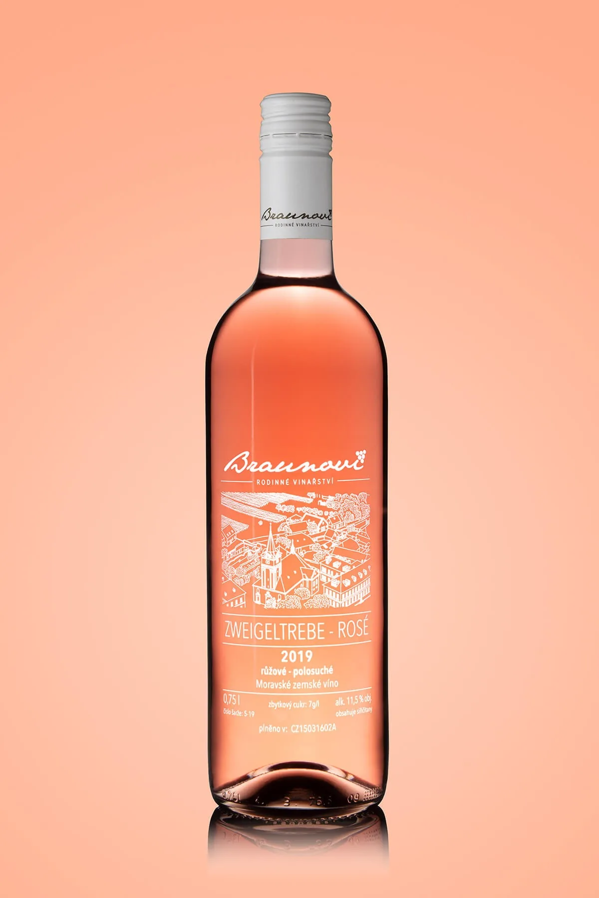 Bottle of Braunovi rosé wine on an orange background